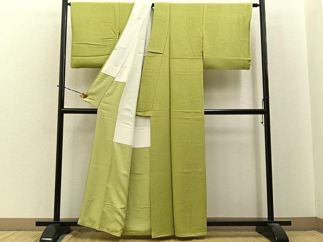 平和屋着物■上質な色無地 鹿の子地紋 抹茶色 正絹 逸品 BAAY3910hj