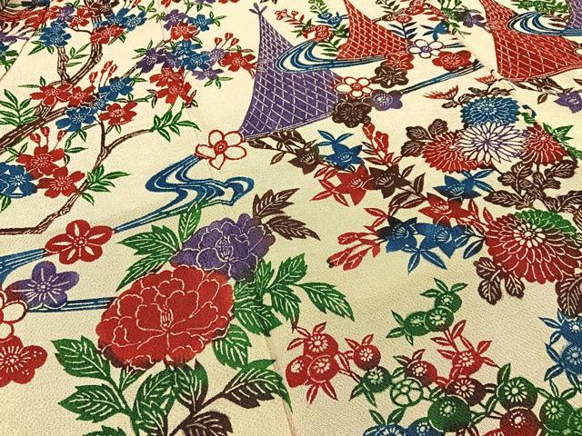 平和屋着物●訪問着 型染め 流水花文 鬼しぼ縮緬 正絹 逸品 BAAY3913hj