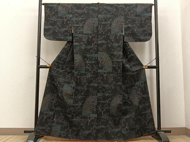 平和屋着物●本塩沢 エ霞枝花文 正絹 逸品 未使用 BAAY3916hj
