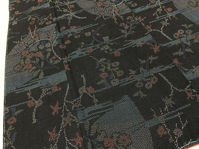 平和屋着物●本塩沢 エ霞枝花文 正絹 逸品 未使用 BAAY3916hj