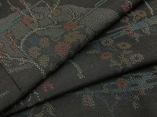平和屋着物●本塩沢 エ霞枝花文 正絹 逸品 未使用 BAAY3916hj