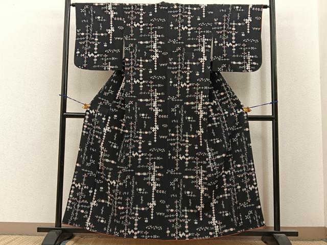 平和屋着物■上質な小紋 吉祥花文 黒地 正絹 逸品 BAAY3920hj