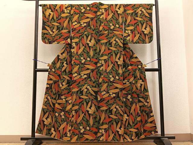平和屋着物■上質な小紋 草花文 黒地 正絹 逸品 BAAY3922hj