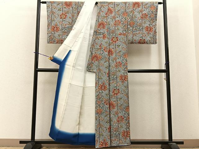 平和屋着物●二代目更甚 江戸更紗 小紋 更紗花文 金彩 鬼しぼ縮緬 正絹 逸品 未使用 BAAY3925hj