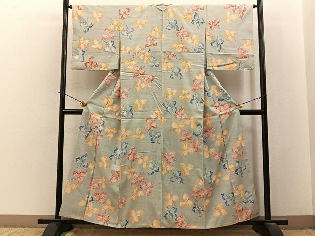 平和屋着物■上質な小紋 紬地 型染め 桐 正絹 逸品 BAAY3927hj