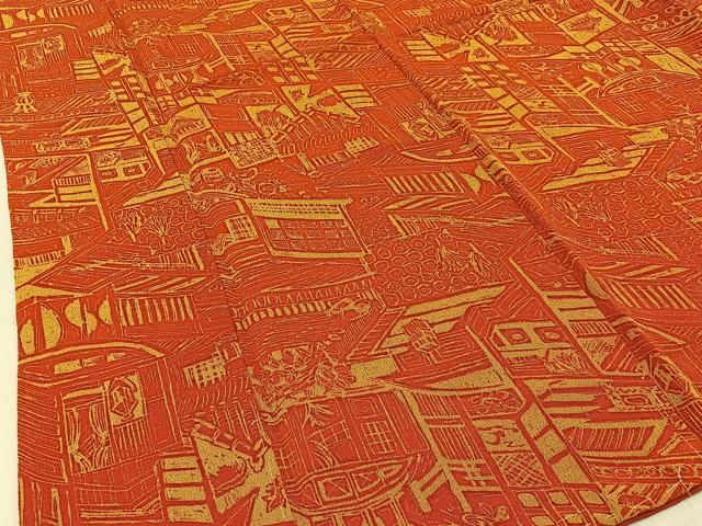 平和屋着物■上質な小紋 風景文 鬼しぼ縮緬 正絹 逸品 未使用 BAAY3951hj