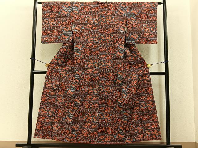平和屋着物■上質な紬 花唐草文 正絹 逸品 BAAY3955hj