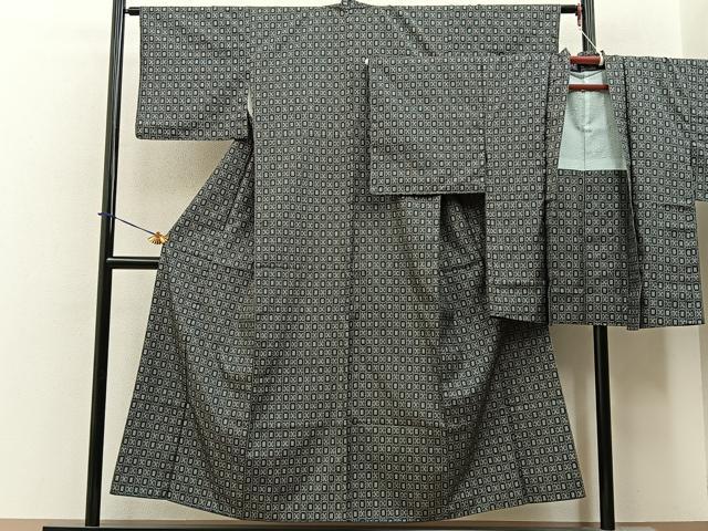 平和屋着物■上質な紬 アンサンブル 7マルキ 蜀江文様 正絹 逸品 BAAY3959hj