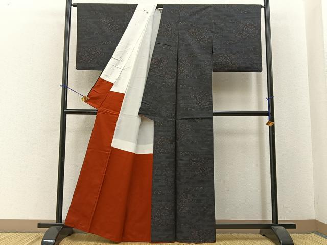 平和屋着物●本場大島紬 アンサンブル エ霞花唐草文 正絹 逸品 BAAY3960hj