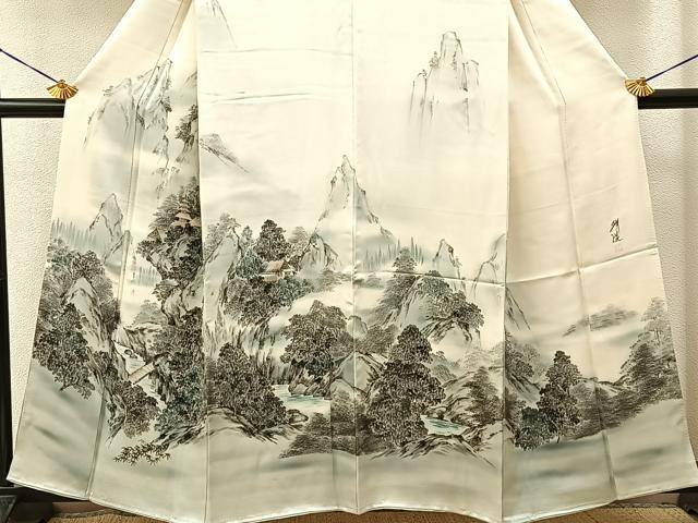 平和屋着物●日本画家 濡れ描き友禅作家 高橋峰陵 訪問着 手描き 風景文 暈し染め 正絹 逸品 BAAY3968hj