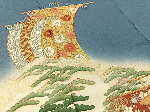 平和屋着物●訪問着 駒刺繍 飛鶴浜松文 帆掛け船 暈し染め 金彩 正絹 逸品 BAAY3970hj