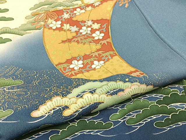 平和屋着物●訪問着 駒刺繍 飛鶴浜松文 帆掛け船 暈し染め 金彩 正絹 逸品 BAAY3970hj