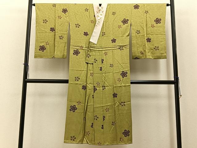 平和屋着物●長襦袢 袷 鹿の子梅文 半衿刺繍 正絹 逸品 未使用 BAAY3975hj