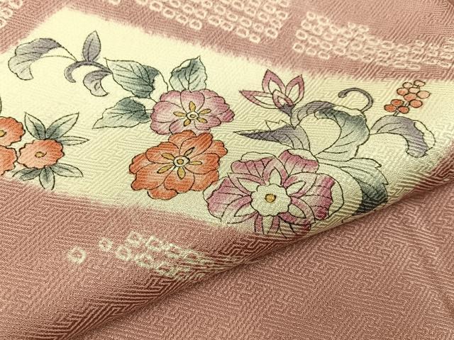 平和屋着物■訪問着 手描き 絞り 更紗花唐草文 正絹 逸品 BAAY3984hj