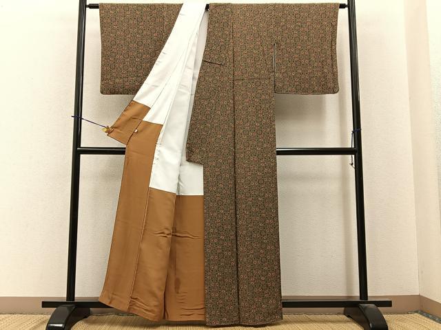 平和屋着物■上質な小紋 正倉院花文 鬼しぼ縮緬 ゑり正扱い 正絹 逸品 BAAY3986hj