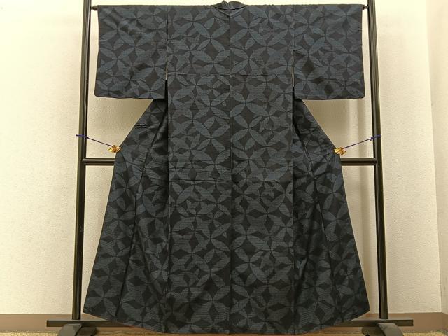 平和屋着物■結城紬 80亀甲 変わり七宝文様 ゑり正扱い 正絹 逸品 BAAY3988hj