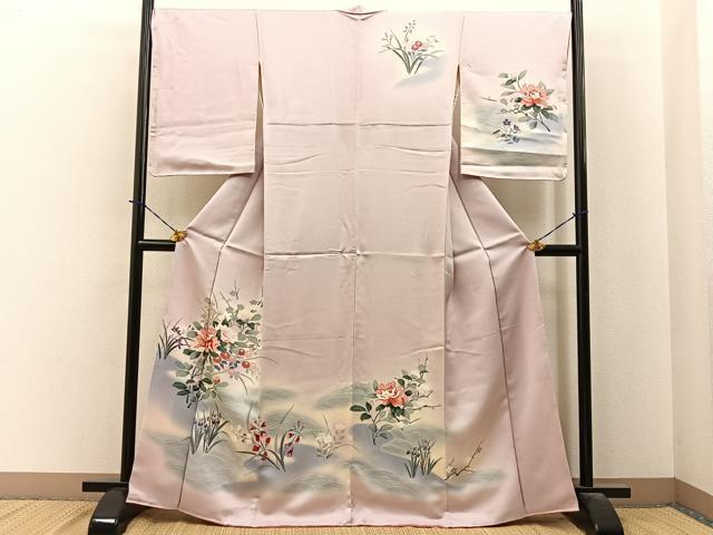 平和屋着物●訪問着 友禅 流水草花文 暈し染め 正絹 逸品 未使用 BAAY3998hj