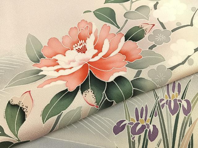 平和屋着物●訪問着 友禅 流水草花文 暈し染め 正絹 逸品 未使用 BAAY3998hj