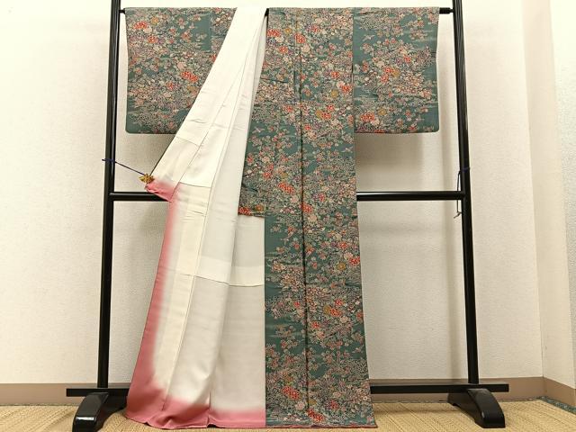 平和屋着物■上質な小紋 流水花鳥文 ロング丈 正絹 逸品 BAAY3999hj