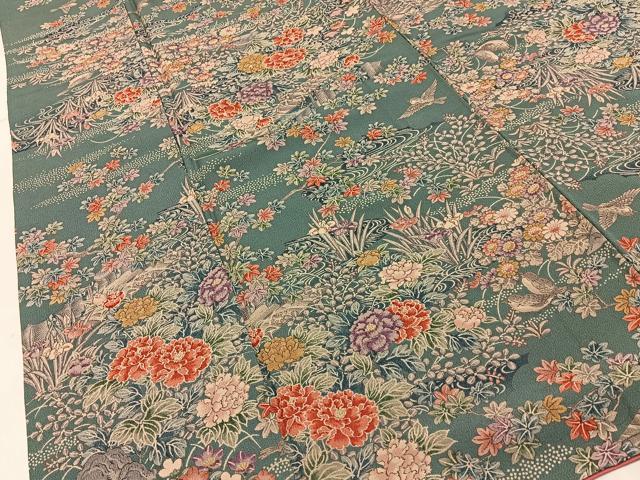 平和屋着物■上質な小紋 流水花鳥文 ロング丈 正絹 逸品 BAAY3999hj