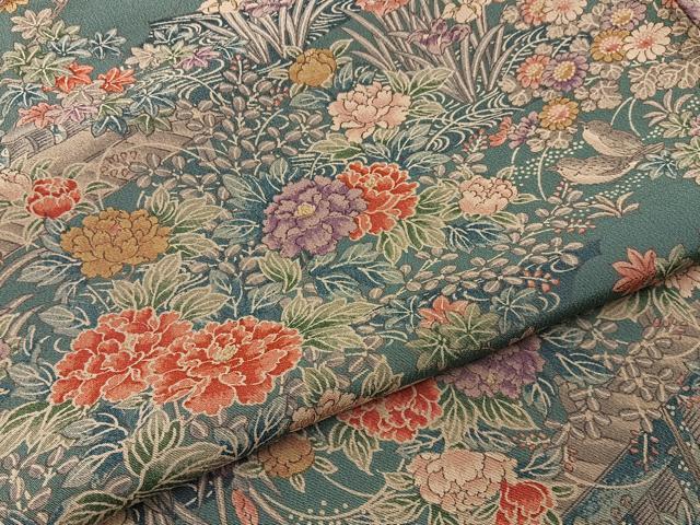 平和屋着物■上質な小紋 流水花鳥文 ロング丈 正絹 逸品 BAAY3999hj