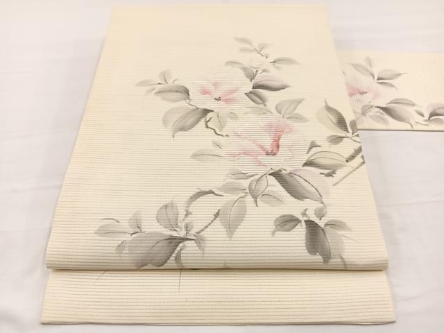 平和屋着物*夏物 九寸名古屋帯 手描き 刺繍 草花文 銀糸 正絹 逸品 BAAY4001hv