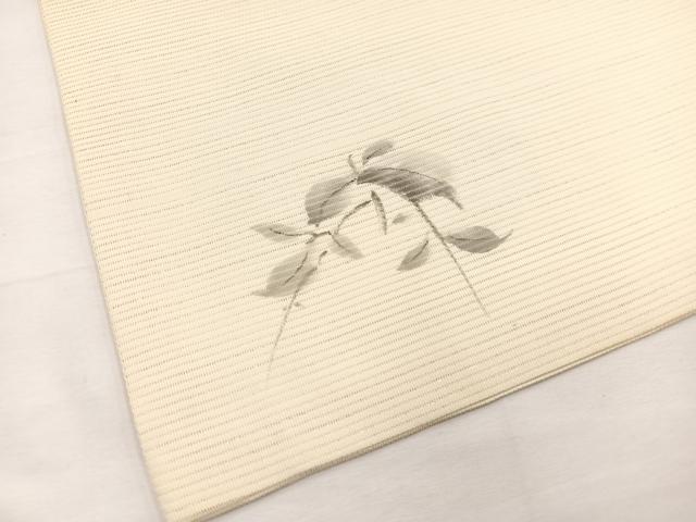 平和屋着物*夏物 九寸名古屋帯 手描き 刺繍 草花文 銀糸 正絹 逸品 BAAY4001hv