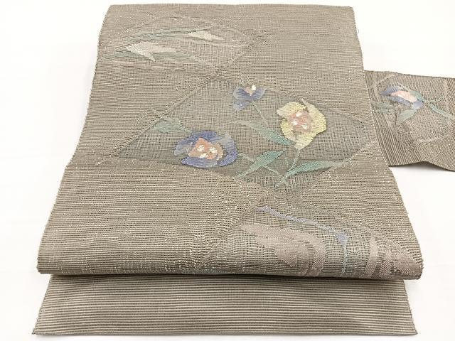 平和屋着物*夏物 八寸名古屋帯 すくい織 枝花文 正絹 逸品 BAAY4003hv
