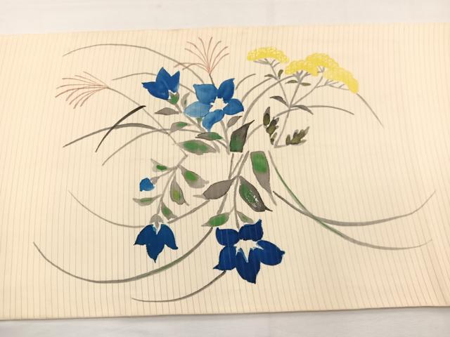 平和屋着物*夏物 絽塩瀬 九寸開き名古屋帯 手描き 秋草文 銀彩 正絹 逸品 BAAY4006hv