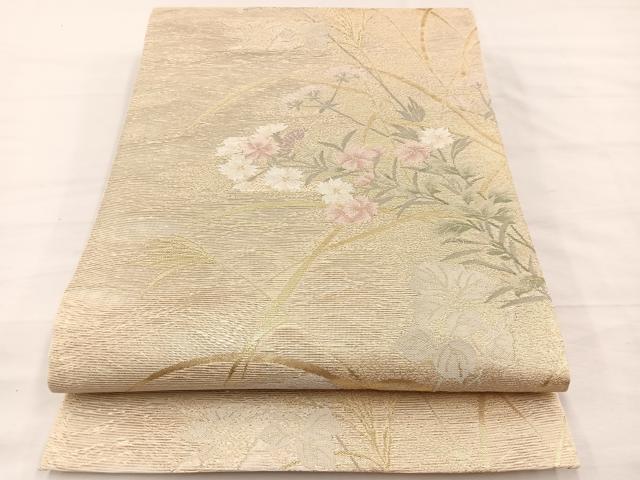 平和屋着物*夏物 六通柄袋帯 野草の詩 金糸 正絹 逸品 未使用 BAAY4012hv