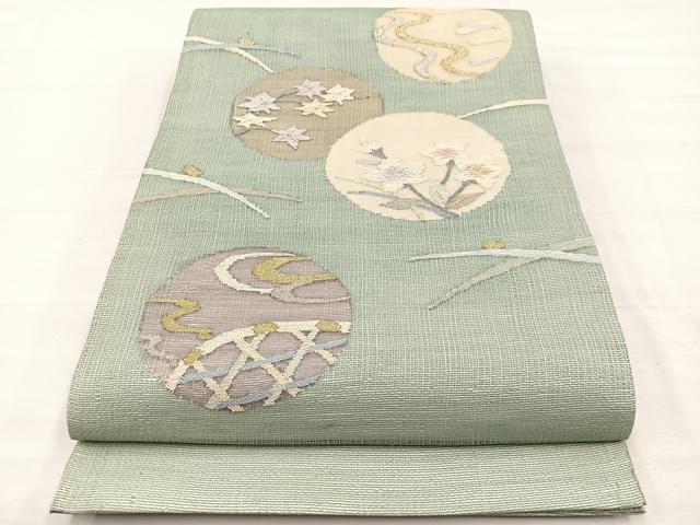 平和屋着物*夏物 太鼓柄袋帯 すくい織 流水花丸文 金銀糸 正絹 逸品 BAAY4020hv