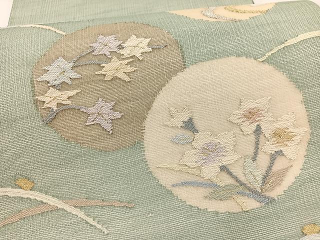 平和屋着物*夏物 太鼓柄袋帯 すくい織 流水花丸文 金銀糸 正絹 逸品 BAAY4020hv