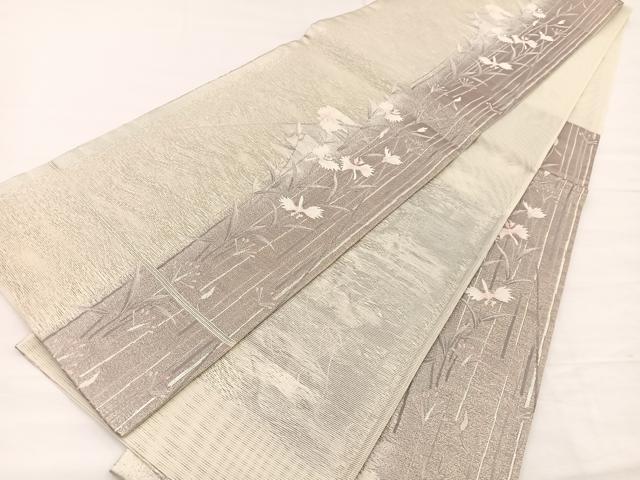 平和屋着物*夏物 六通柄袋帯 枝花文 銀糸 正絹 逸品 BAAY4028hv
