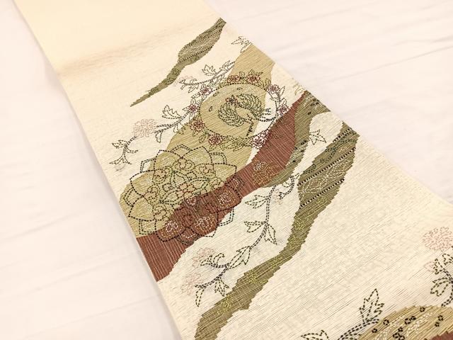 平和屋着物*夏物 太鼓柄袋帯 刺し子 鳳凰更紗花文 正絹 逸品 BAAY4029hv