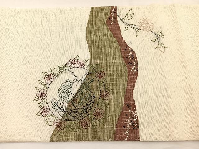 平和屋着物*夏物 太鼓柄袋帯 刺し子 鳳凰更紗花文 正絹 逸品 BAAY4029hv
