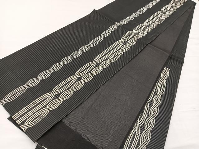 平和屋着物*夏物 六通柄袋帯 結び紐文 黒地 銀糸 正絹 逸品 BAAY4030hv