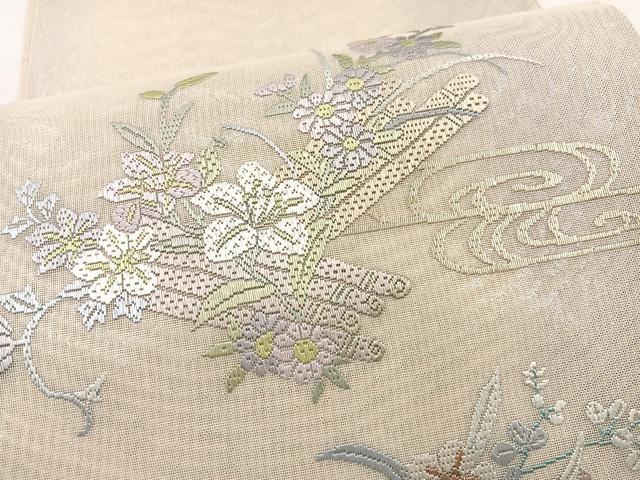 平和屋着物*夏物 太鼓柄袋帯 絽刺し 区限刺繍 花筏 金糸 正絹 逸品 BAAY4039hv