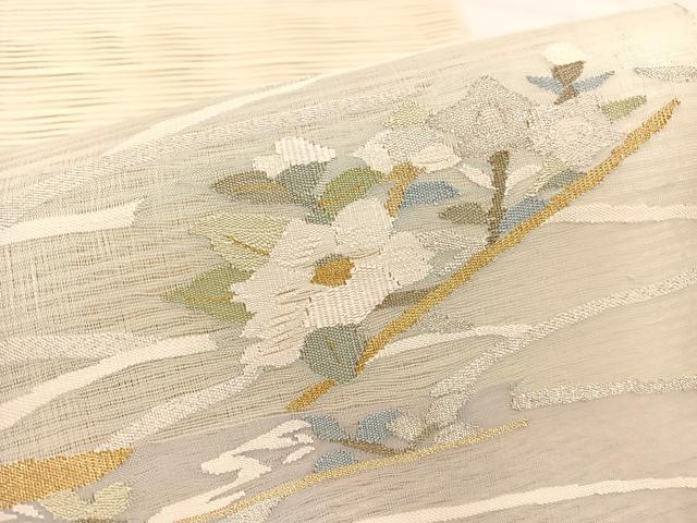平和屋着物*夏物 八寸名古屋帯 絽綴れ すくい織 椿 金銀糸 正絹 逸品 BAAY4042hv