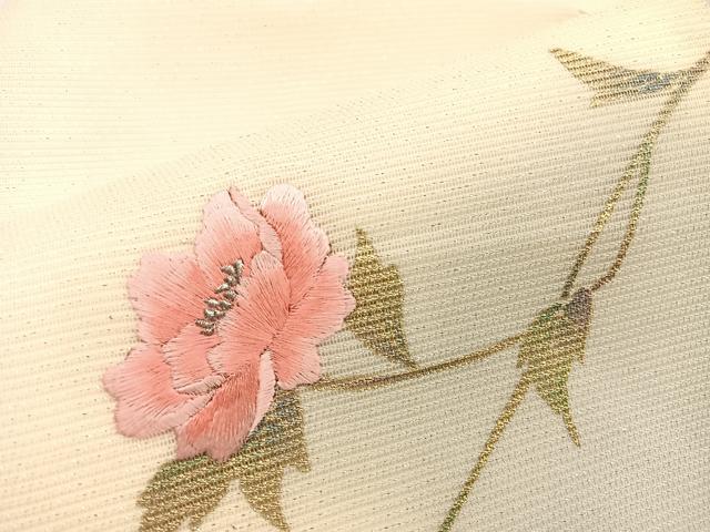 平和屋着物*夏物 九寸名古屋帯 刺繍 牡丹 金彩 正絹 逸品 BAAY4043hv