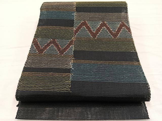 平和屋着物*夏物 八寸名古屋帯 幾何学文様 正絹 逸品 BAAY4047hv