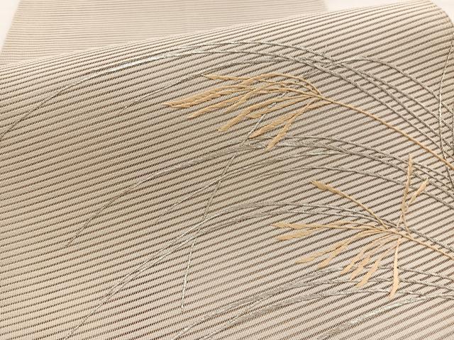 平和屋着物*夏物 八寸名古屋帯 刺繍 絽綴れ 枝葉文 銀糸 正絹 逸品 BAAY4057hv