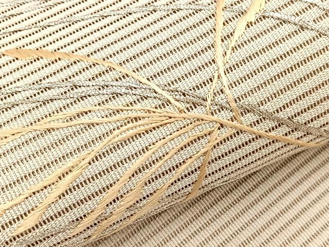 平和屋着物*夏物 八寸名古屋帯 刺繍 絽綴れ 枝葉文 銀糸 正絹 逸品 BAAY4057hv