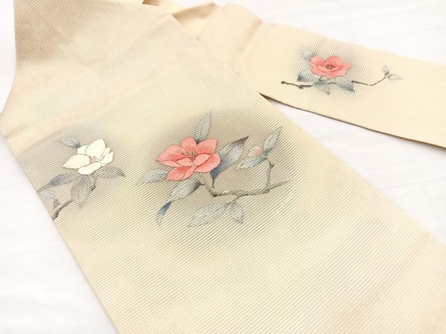 平和屋着物*夏物 九寸名古屋帯 刺繍 枝花文 銀彩 正絹 逸品 BAAY4059hv