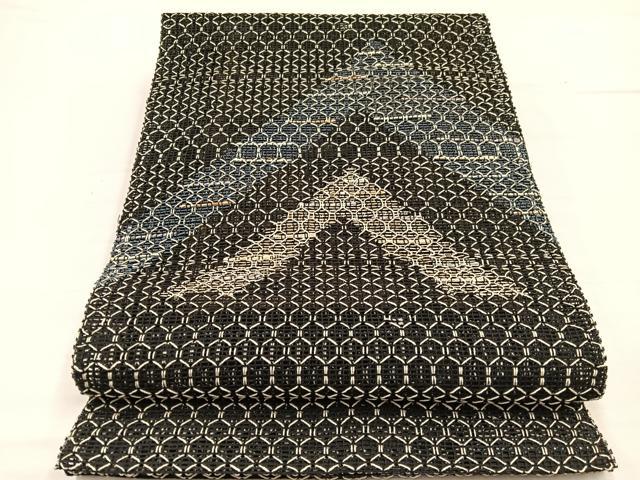 平和屋着物*夏物 八寸名古屋帯 幾何学文様 黒地 正絹 逸品 BAAY4064hv