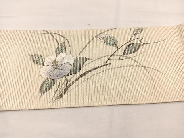 平和屋着物*夏物 九寸名古屋帯 刺繍 手描き 枝花文 銀彩 正絹 逸品 BAAY4065hv