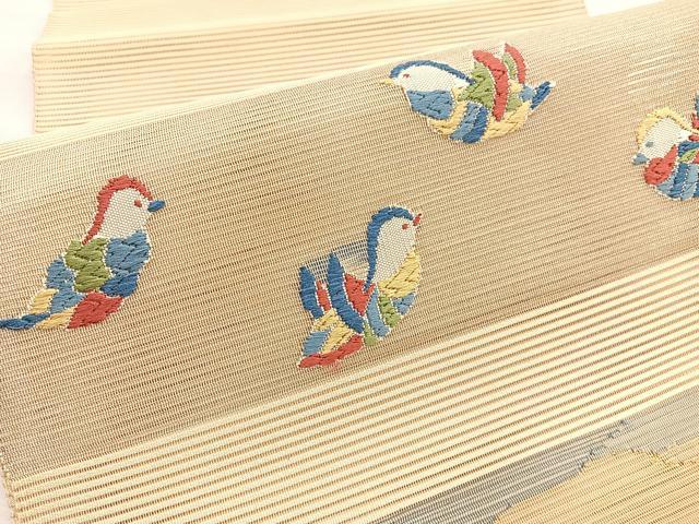 平和屋着物*夏物 八寸名古屋帯 唐織 絽綴れ 鴛鴦 金糸 正絹 逸品 未使用 BAAY4070hv