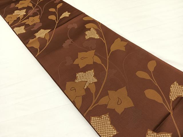平和屋着物●全通柄袋帯 枝花文 金糸 正絹 逸品 BAAY4073hv