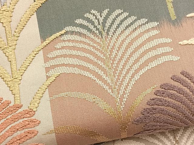 平和屋着物●六通柄袋帯 唐織 草葉文 金糸 正絹 逸品 BAAY4074hv