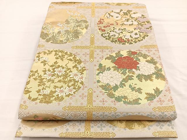 平和屋着物●六通柄袋帯 唐織 天井画四季草花図 金糸 正絹 逸品 BAAY4082hv