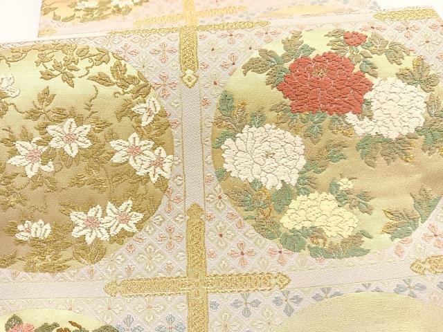 平和屋着物●六通柄袋帯 唐織 天井画四季草花図 金糸 正絹 逸品 BAAY4082hv